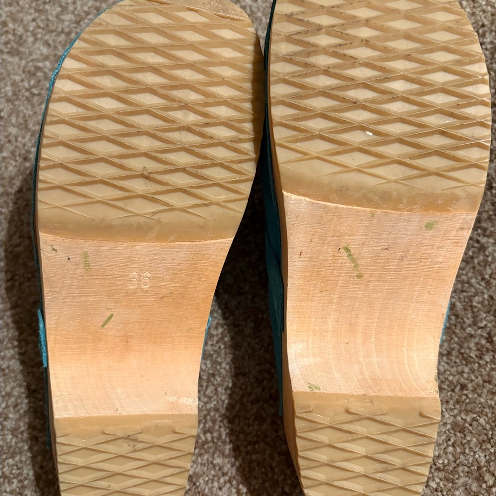 Teal Suede Swedish Hasbeens Clogs - Picture 2 of 3